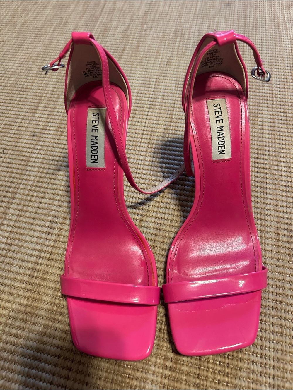 Steve Madden Hot Pink Patent Square-Toe Ankle-Strap Heels